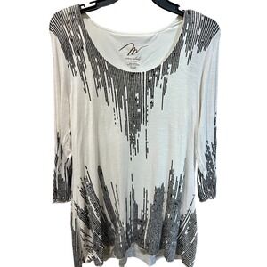 Miraclebody by Miraclesuit Womens Large White Black Abstract Print Tunic Top 3/4